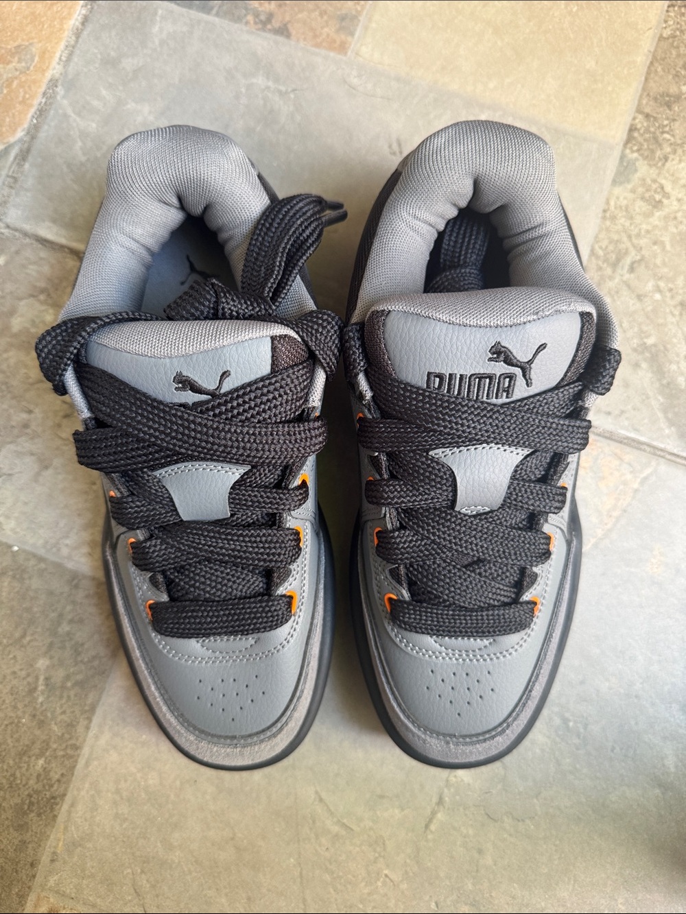 Puma Gray, Black & Orange Low-Top Sneakers